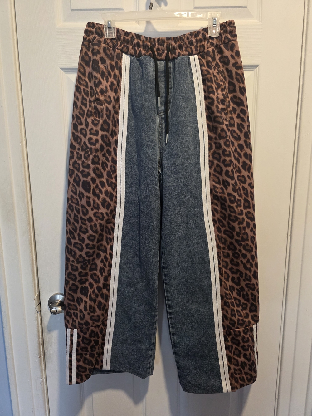 Brown Leopard-Panel Wide Leg Jeans with Denim Center